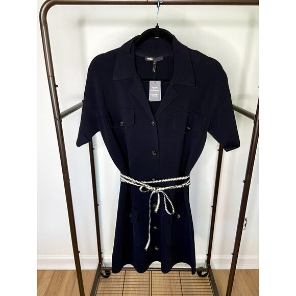 NEW Maje Russ Belted Woven Mini Dress size 40 - Large - Picture 2 of 8